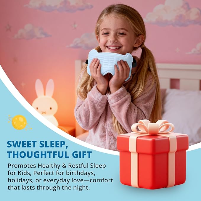 Kids Sleep Mask, 3D Sleeping Eye Mask for Kids with Adjustable Elastic Strap, Bear Shape Eye Cover with Memory Foam, Soft & Light-Blocking, Gift for Boys Girls Teens Age 5–15 (Blue)