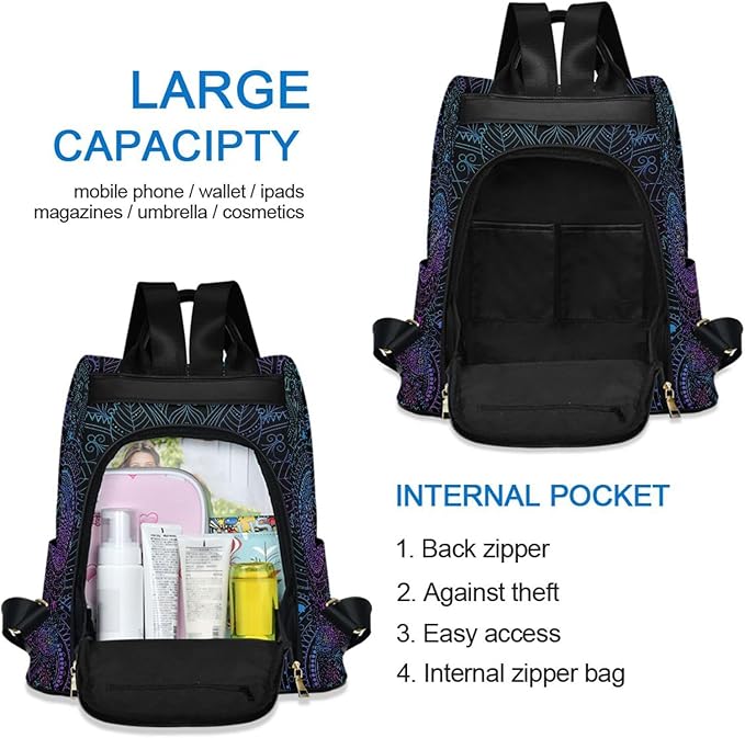 ALAZA Boho Mandala Ethnic Bohemian Backpack Purse for Women Anti Theft Fashion Back Pack Shoulder Bag