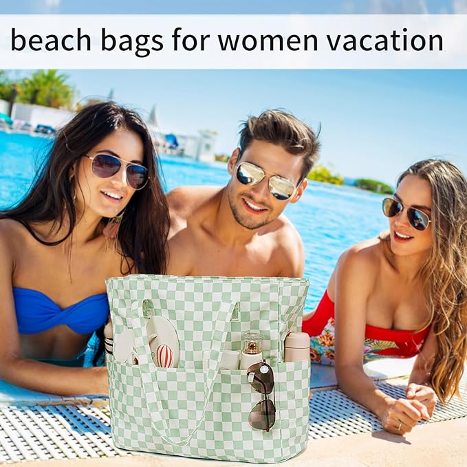 LEDAOU Large Beach Bag Women Waterproof Sandproof Zipper Beach Tote Pool Bag for Swim Gym Grocery Travel with Wet Pocket | Waterproof, Sandproof, Zipper, Pool, Gym, Grocery