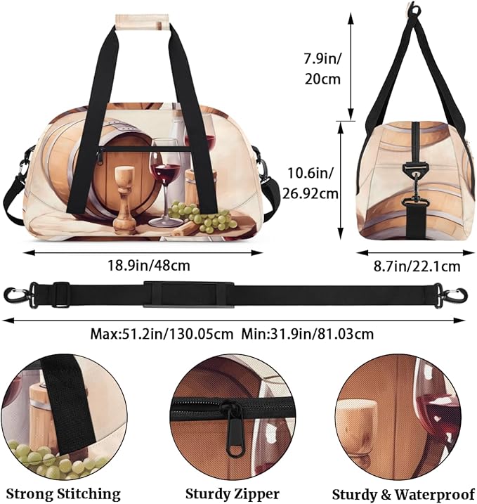 Wine Theme Kids-Duffel-Bags Gymnastics Dance Bag Carry-On Overnight Travel Gym Lightweight Dance Sports Bags For Girls Boys Kids，