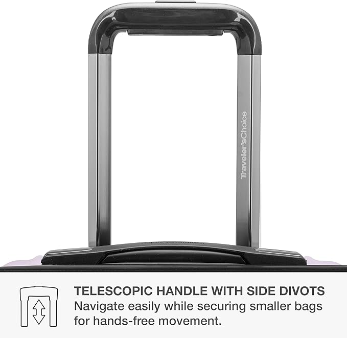 Traveler's Choice Archer Polycarbonate Expandable Luggage with Spinner Wheels, Light Purple, Checked 26-Inch
