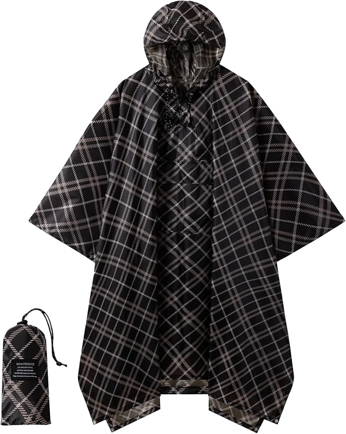 Hooded Rain Poncho for Adults - Waterproof Rain Coat and Lightweight Jacket 3-in-1 Multi-Function with Pockets