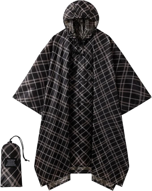 Hooded Rain Poncho for Adults - Waterproof Rain Coat and Lightweight Jacket 3-in-1 Multi-Function with Pockets