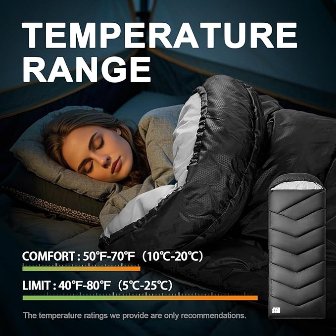 Sleeping Bag for Adults Warm Weather, Compact Lightweight Backpacking Sleeping Bag with Compression Sack, Camping Essentials Gear for Hiking Travel Climbing Outdoor & Indoor Use