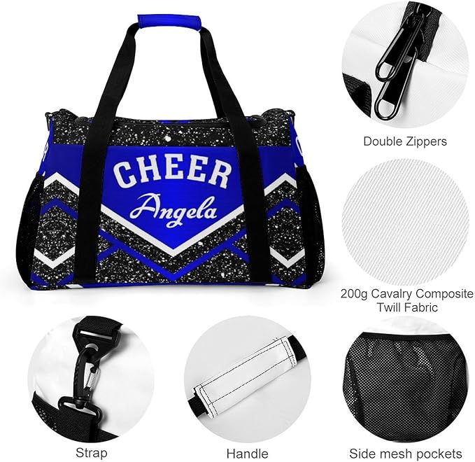 Cheer Navy Blue Cheerleading Black Crossbody Bag Waterproof Lightweight Duffel Bag Gym Dance Sport Perform Training Bag for Teens Women Men