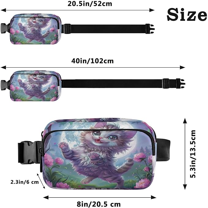 Cute Cat Flower Moonlight Fanny Pack for Women Men Water Resistant Fashion Waist Packs with Adjustable Strap Belt Bag for Travel Workout Jogging Hiking 21220557