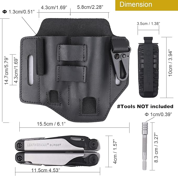 Gentlestache Multitool Belt Sheath, EDC Leather Belt Organizer, Belt Holder with Multitool Pouch, Flashlight Holder, Pen Holder and Keychain Clip, Practical EDC Belt Pouch for Men