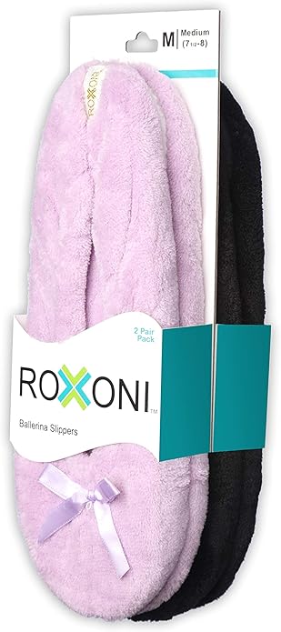 Roxoni Women's Terry Classic Cotton & Velour Ballerina Slippers (Pack of 2)