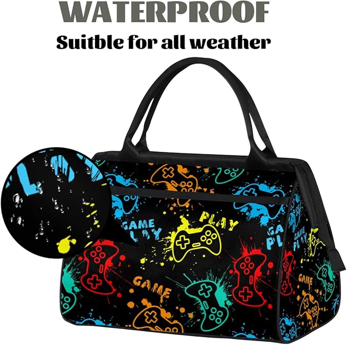 Sports Duffel Bags for Kids - Carry On Travel Gym Bag Waterproof Workout Shoulder Tote for Boys Girls Weekender Overnight Duffel for Swim Dance Camp(Game Video)