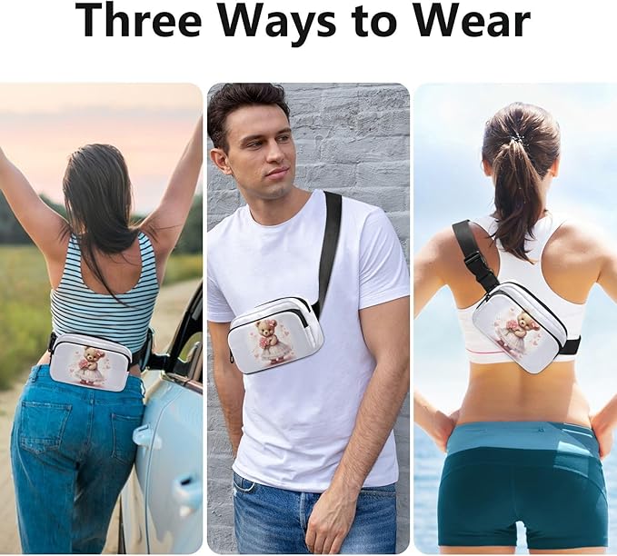 Valentine Teddy Bear Roses Fanny Pack for Women Men Water Resistant Fashion Waist Packs with Adjustable Strap Belt Bag for Travel Workout Jogging Hiking 21217875