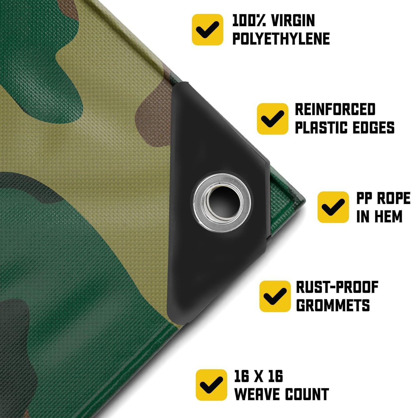 Core Tarps Extreme Heavy Duty 20 Mil Tarp Cover, Waterproof, UV Resistant, Rip and Tear Proof, Poly Tarpaulin with Reinforced Edges for Roof, Camping, Patio, Pool, Boat (Camouflage/Green 24′ X 64′)