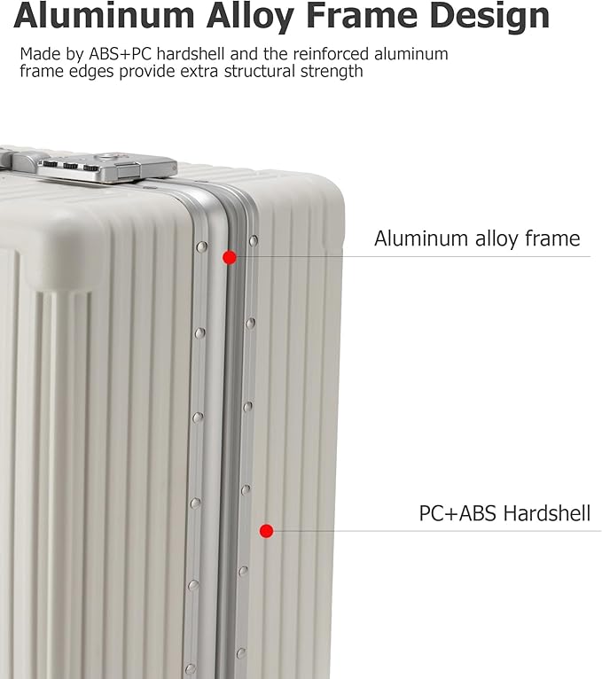 feilario Aluminium Frame PC Hard Shell Spinner Wheels Luggage,20.8"X15"X8.7 Airline Approved Built-In TSA lock Carry on Suitcase, with Cup Holder, USB Port, Phone Holder
