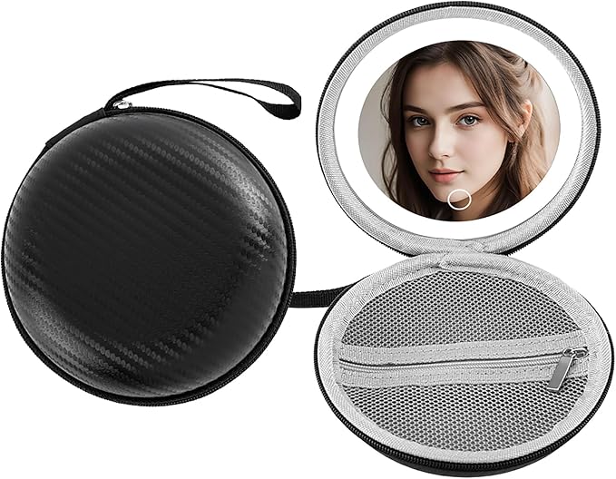 LED Makeup Mirror with Storage Pouch Portable Lighted Mirror, USB Rechargeable Travel Vanity Mirror with Waterproof Bag, 3 Color Modes, Gift for Women (Black)