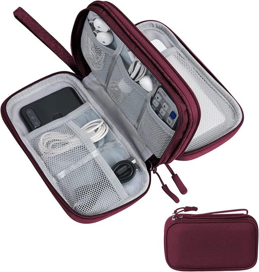 Skycase Electronic Organizer Travel Case - Waterproof Travel Cord Pouches for Organization, Cable Organizer, All-in-One Double Layers Storage Bag for Accessories, Charger, Cable, Red