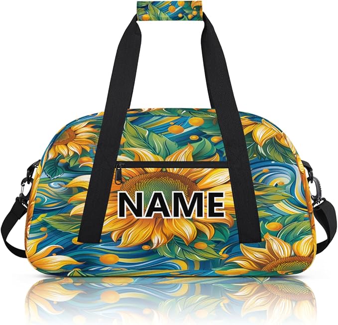 Sunflower Mini Gym Bag 18 inch for Women Men Waterproof Custom Sunflowers Watercolor Travel Duffel Bag Carry On Overnight Tote Nurse Bag for Work Fitness Hiking