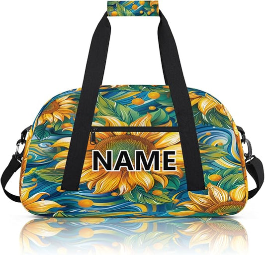 Sunflower Mini Gym Bag 18 inch for Women Men Waterproof Custom Sunflowers Watercolor Travel Duffel Bag Carry On Overnight Tote Nurse Bag for Work Fitness Hiking
