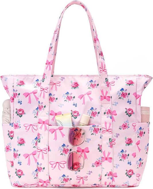 Octsky Large Beach Bags for Women - Waterproof Sandproof Beach Tote with Dual Zipper and Wet Pocket - 3 Outside Pockets