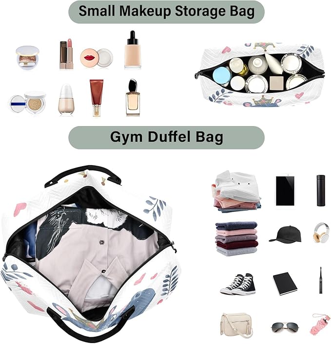Travel Duffle Bag, Little Princess Hippo A Crown Gym Bag with Storage Bag Weekender Overnight Bag for Men Women Trip Sports Yoga