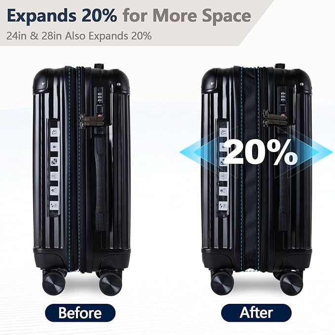 OUZZO 3 Piece Luggage Sets Hardshell Expandable Suitcases Sets with Double Spinner Wheels Lightweight ABS+PC Checked Luggage with TSA Lock for Women Men Family Trips