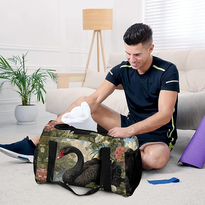 Swans in Natural Habitat Duffle Bag Gym Bag for Workout Travel Tote with Detachable Straps