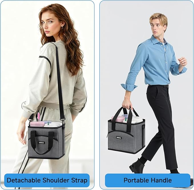 Reusable Drink Carrier with Handle – Insulated, Collapsible 4-Cup Beverage Bag with No-Spill Base, Adjustable Dividers & Shoulder Strap, Portable Caddy for Delivery, Car and Travel, Gray