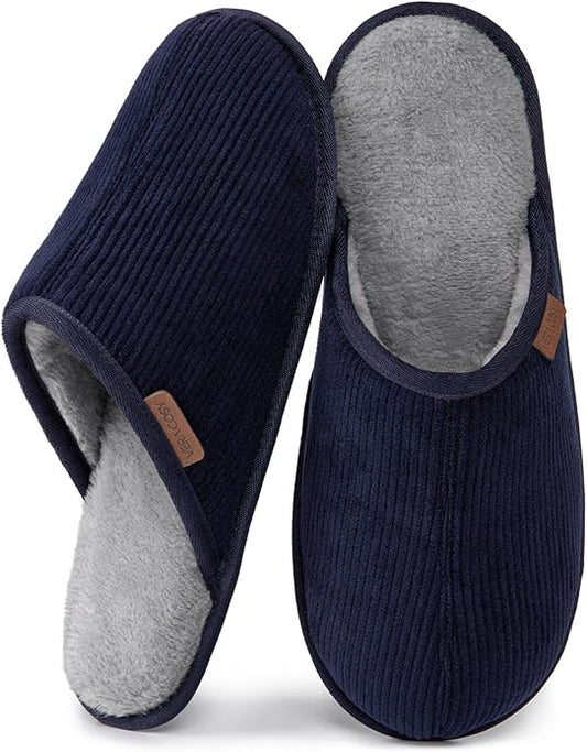 VeraCosy Men's Corduroy Scuff Slippers Soft Comfy Memory Foam Non-slip Indoor House Shoes