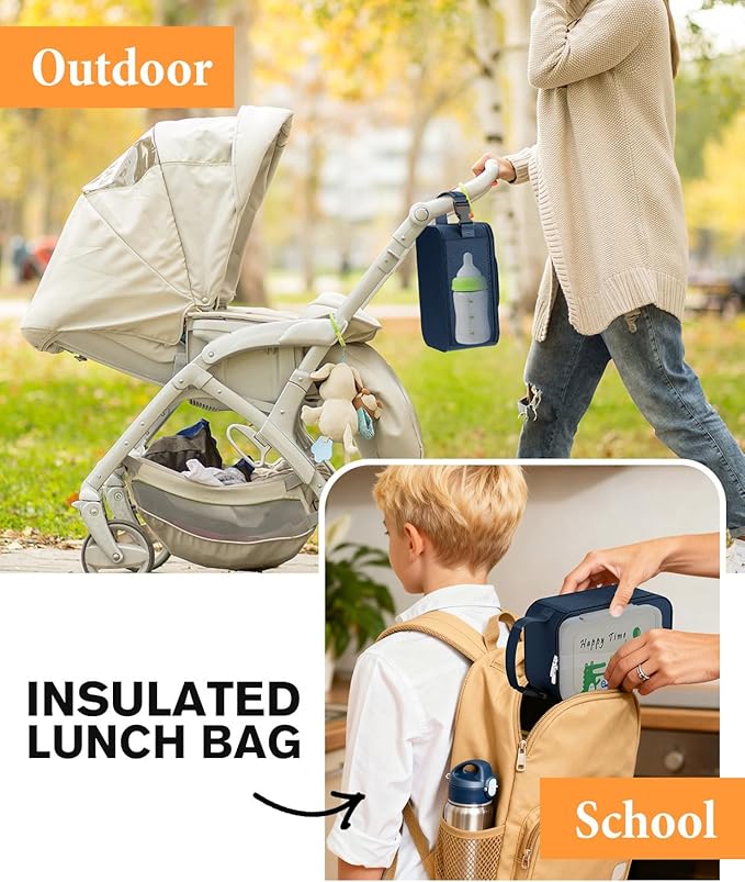 HowFly Small Lunch Box for Men- Small Insulated Snack Bag for Kid - Mini Cooler Bag Resuable Freezable Lunch Bags Thermal Lunchbox for Women Kids Work - Navy Blue