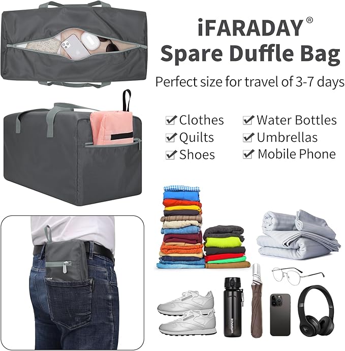 35L Small Foldable Duffle Bag - 22 inch Lightweight Spare Storage Bag for Travel(Grey)