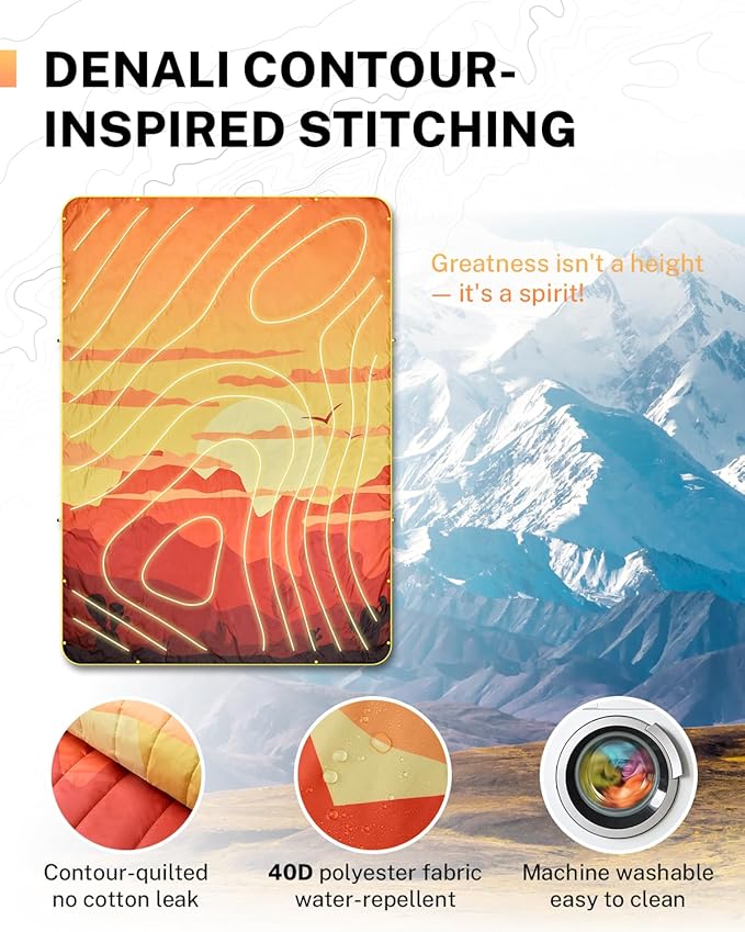 Gonex Camping Blanket with Aero-Warmth Tech Layer, Puffy Printed Packable Blanket Ultralight & Warm Wearable Water-Resistant Quilt for Outdoor, Camping, Hiking, Travel, Picnics 79" X 55"(Desert)