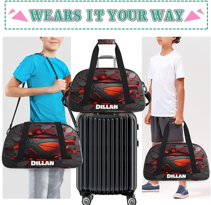 Custom Name Sports Bag for Kids Boys, Personalized Gym Duffel Fitness Travel Weekender Tote Carry-On Training Perform Bag Soccer Black Red