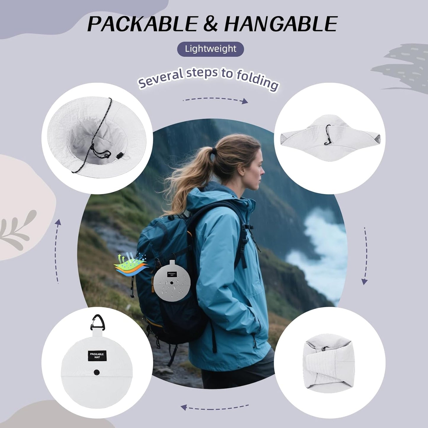 Durio Waterproof Bucket Hats for Woman UPF 50+ Sun Hat UV Protection Packable Rain Hats for Women Lightweight Hiking Hat