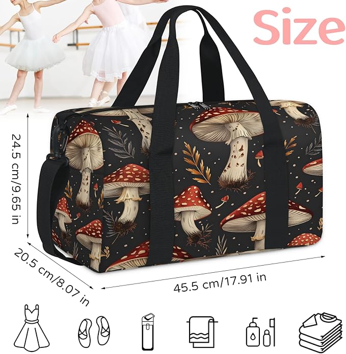 Boho Mushroom Travel Duffle Bag for Women Men, Overnight Weekender Bag, Carry on Tote for Sport Gym