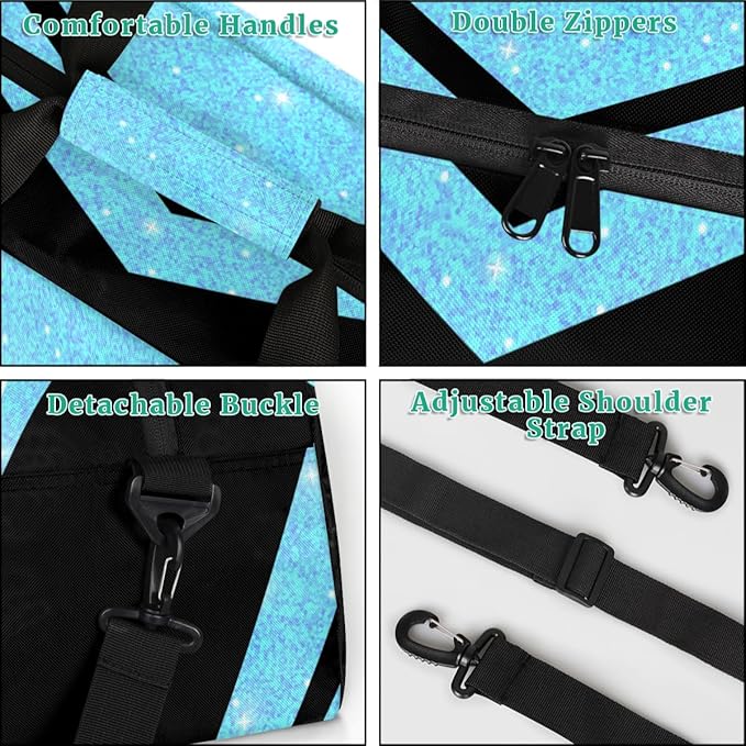 Custom Name Black Blue Cheerleading Gym Travel Duffle Bag with Front Zipper Pocket Personalizedfor Sports Bag for Overnight, Weekender, Carry On,Workout & Dance, 18.9 * 8.7 * 10.6 in