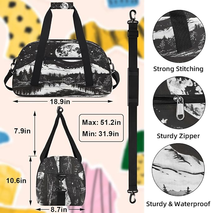 Travel Duffle Bag for travel duffle bag sports Girls Boys Kids Moon Landscape Lightweight Overnight Sleepover Weekender Bags Small Dance Gym Sport Bag Teens Carry-On Size Workout Bag