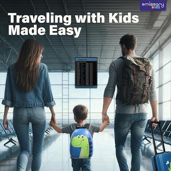 emissary Dinosaur Kids Suitcase for Boys, 18" Hardside Dinosaur Toddler Suitcase Set with Spinner Wheels and Backpack, Kids Carry on Luggage Set Rolling Travel Kid's Luggage Gifts Airline Approved