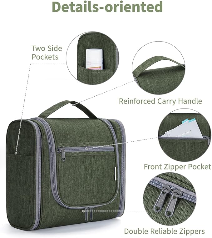 Narwey Hanging Toiletry Bag for Women Travel Makeup Bag Organizer Toiletries Bag Men for Cosmetics Essentials Accessories (Large, Army Green)