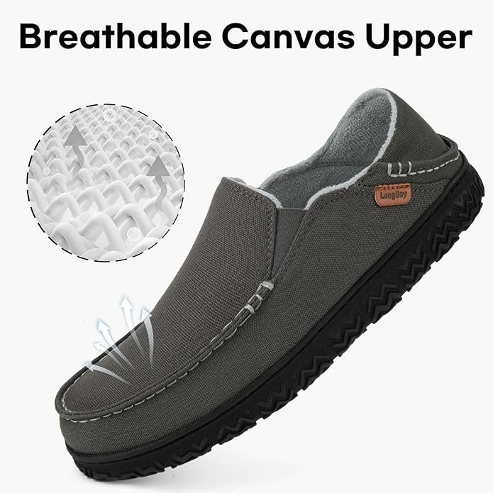 LongBay Men's Moccasin Slippers Comfy Warm Memory Foam House Shoes Winter for Indoor Outdoor