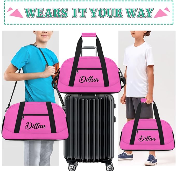 Custom Name Gym Duffel for Kids,Personalized Sports Bag Lightweight Gym Bags for Boys & Girls,Fitness Travel Weekender for Travel, and Workout Pink