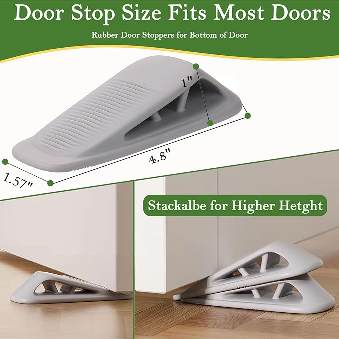 Fursafe&Q Rubber Door Stoppers for Bottom of Door, Door Stop Wedge with Holder, Heavy Duty Doorstops 8 Pack, Wall Protector for Home & Office & School & Commercial Doorstop Keep Open Stack Grey