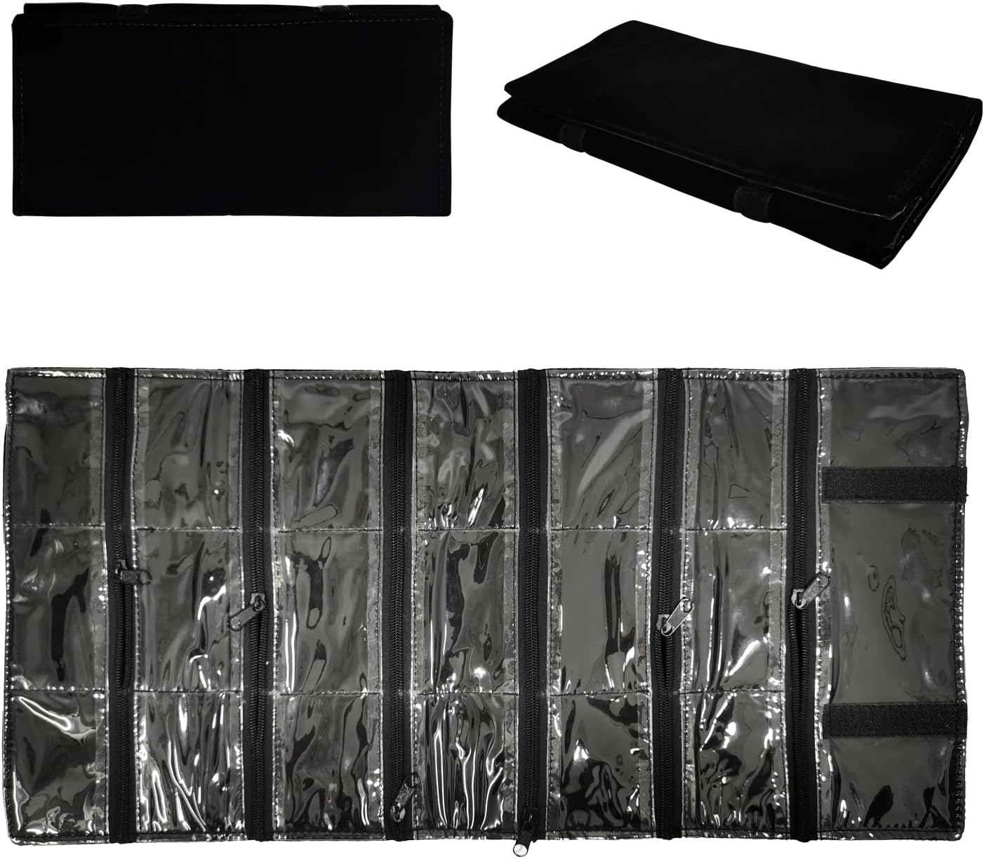 Travel Jewelry Roll Bag Portable Organizer Pouch With Grids&PVC Cover Storage Bags for Necklace, Bracelet, Bracelet,Ring, Badge, Pendant