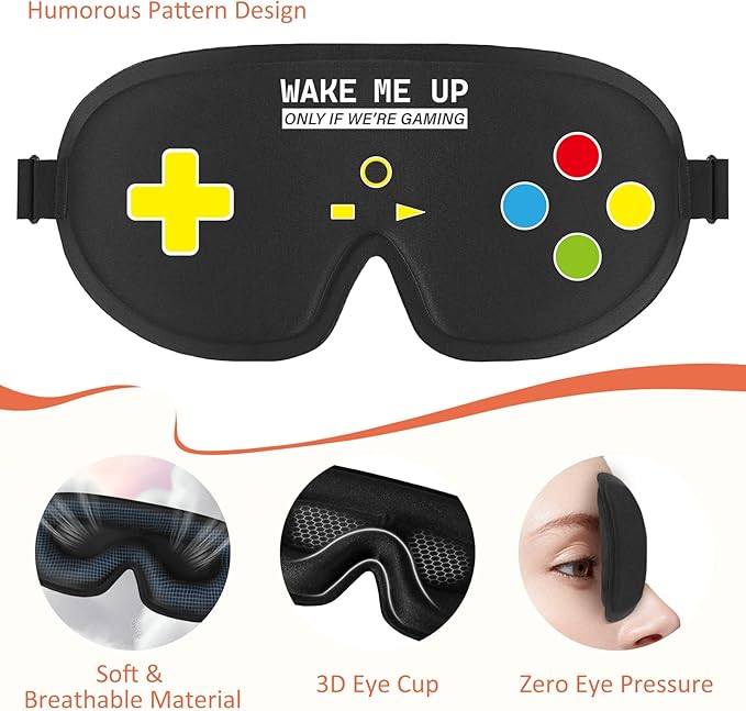 Funny 3D Zero Pressure Sleep Eye Mask for Men Women Side Sleeper, Adjustable Blackout Soft Breathable Sleeping Eye Masks for Travel Nap Night Sleep, Humorous Gifts Stocking Stuffers