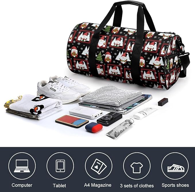 Basketball Football Weekender Bag Red Gnomes Snow Christmas Carry on Beach Yoga Overnight Luggage Bag Sports Gym Bags for Men Women