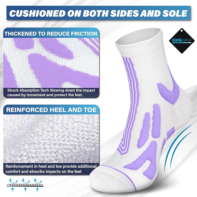 Hylaea Compression Running Socks for men, Coolmax Anti-Blister Cushion Crew Socks for Athletic, Moisture Wicking & Seamless