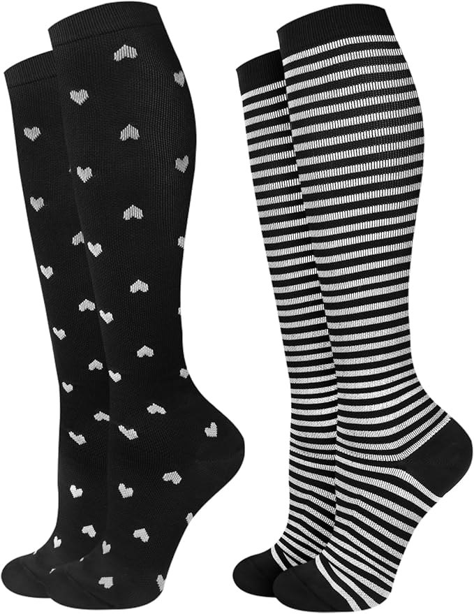 2Packs Compression Socks for Women - 15-20 mmHg Graduated Circulation Support for Nurses, Athletes and Travel