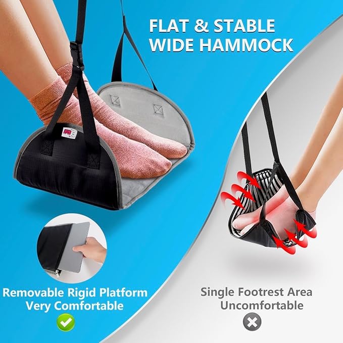 2-in-1 Foot Hammock with Premium Memory Foam – Travel Leg Rest for Long Flights | Portable Airplane & Desk Footrest