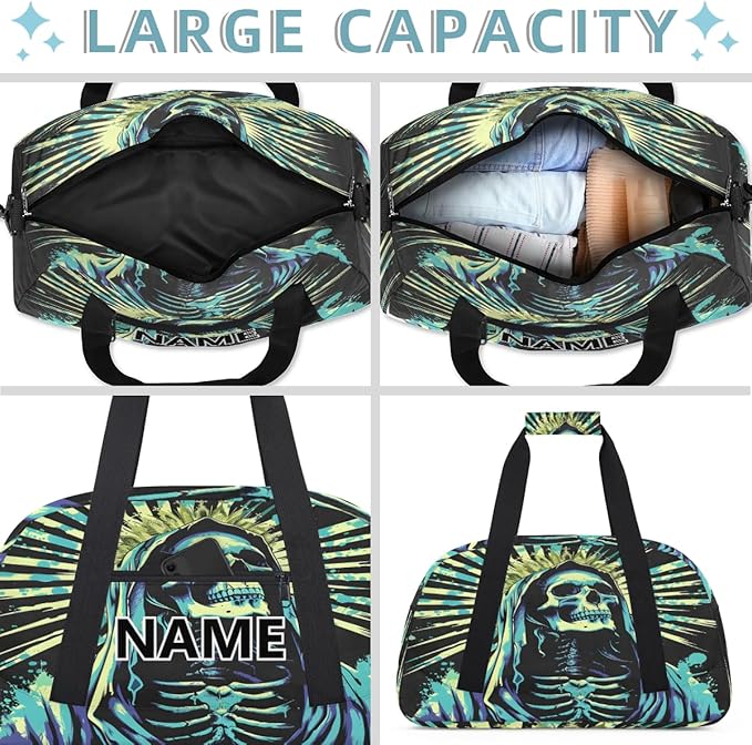 Skeleton Mini Gym Bag 18 inch for Women Men Waterproof Custom Skull Travel Duffel Bag Carry On Overnight Tote Nurse Bag for Work Fitness Hiking