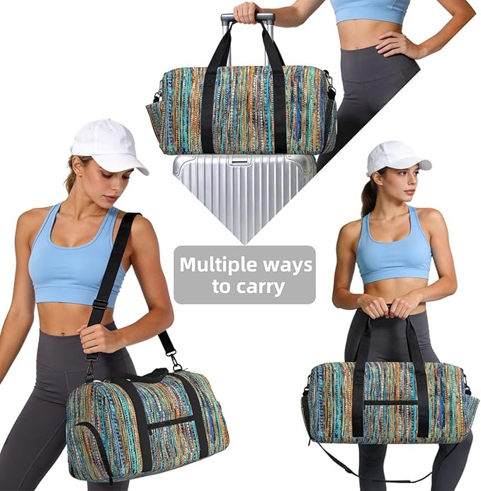 Stripes And Beads Women'S Gym Duffle Bag With Shoes Compartment, Ideal For Travel, Gym, Sports, Duffel, Weekender