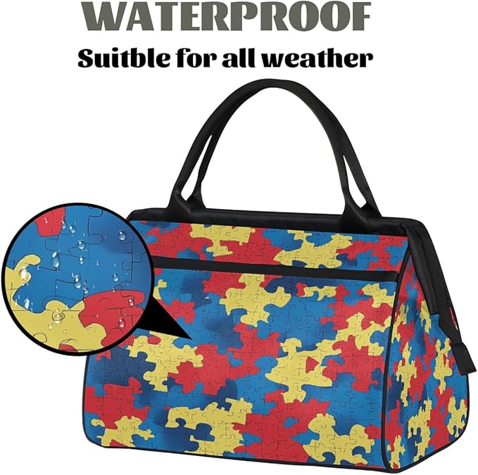 Multipurpose Duffle Bag, Waterproof Carry On Bag with Spacious Design, Puzzle Pattern Gym Bags, 15.2x8.3x11.6in