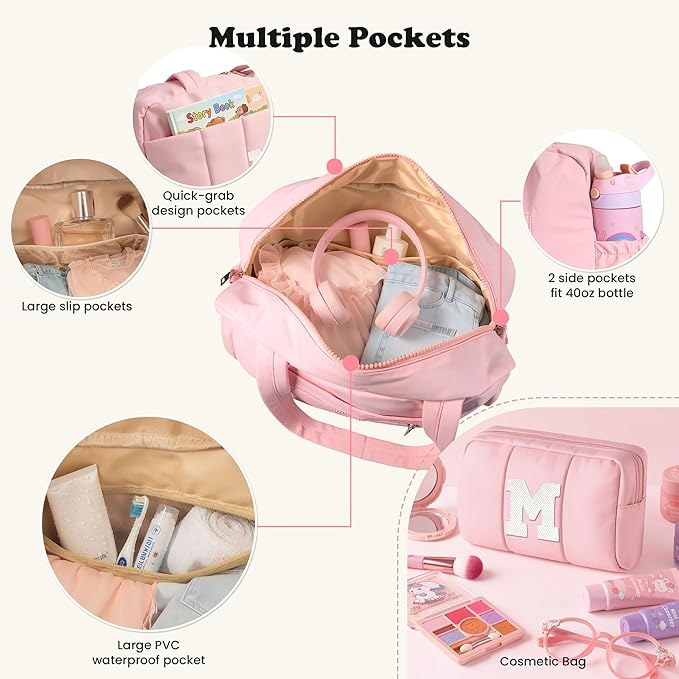Gift for Kids, Dance Bag for Girls, Weekender Bags for Women，Initial Overnight Bag with Wet Pocket，Personalized Gifts for Women Gym Tote with Makeup Pouch-11 Year Old Girl Birthday Gifts