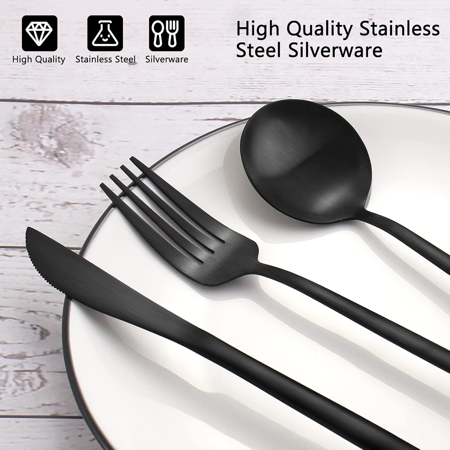 Matte Black Silverware Set, VANVRO 60-Piece Stainless Steel Flatware Set, Satin Finish tableware Cutlery Set, Service for 12, Home and Restaurant, Dishwasher Safe